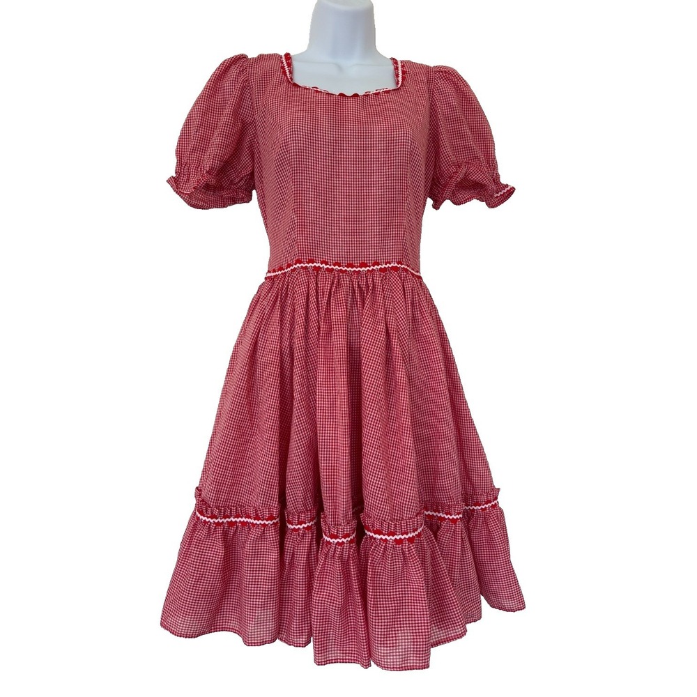 Vtg Red Gingham Prairie Rockabilly Americana Country Lolita Farmcore Cottagecore